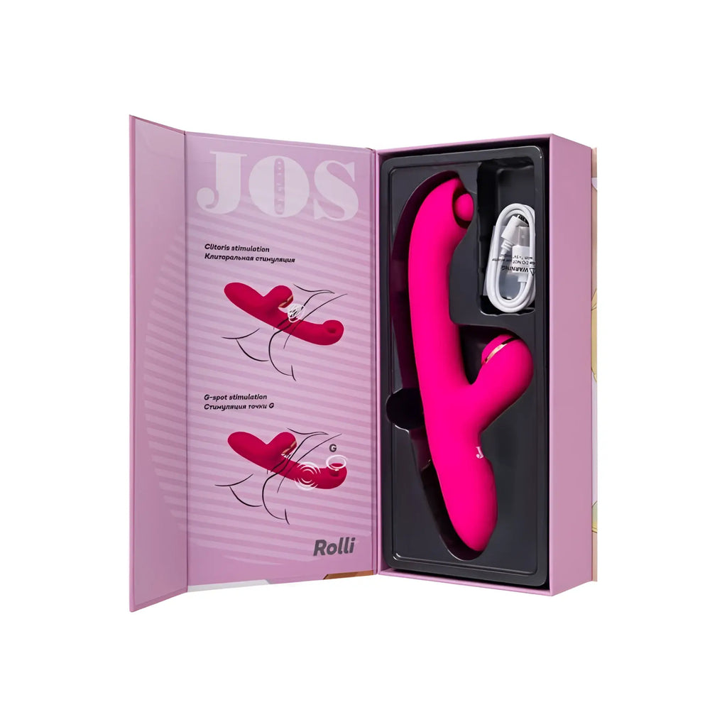 Vibrant pink silicone jos jos rolli stimulating ball vibrator with vacuum clitoral stimulator sleek curved design