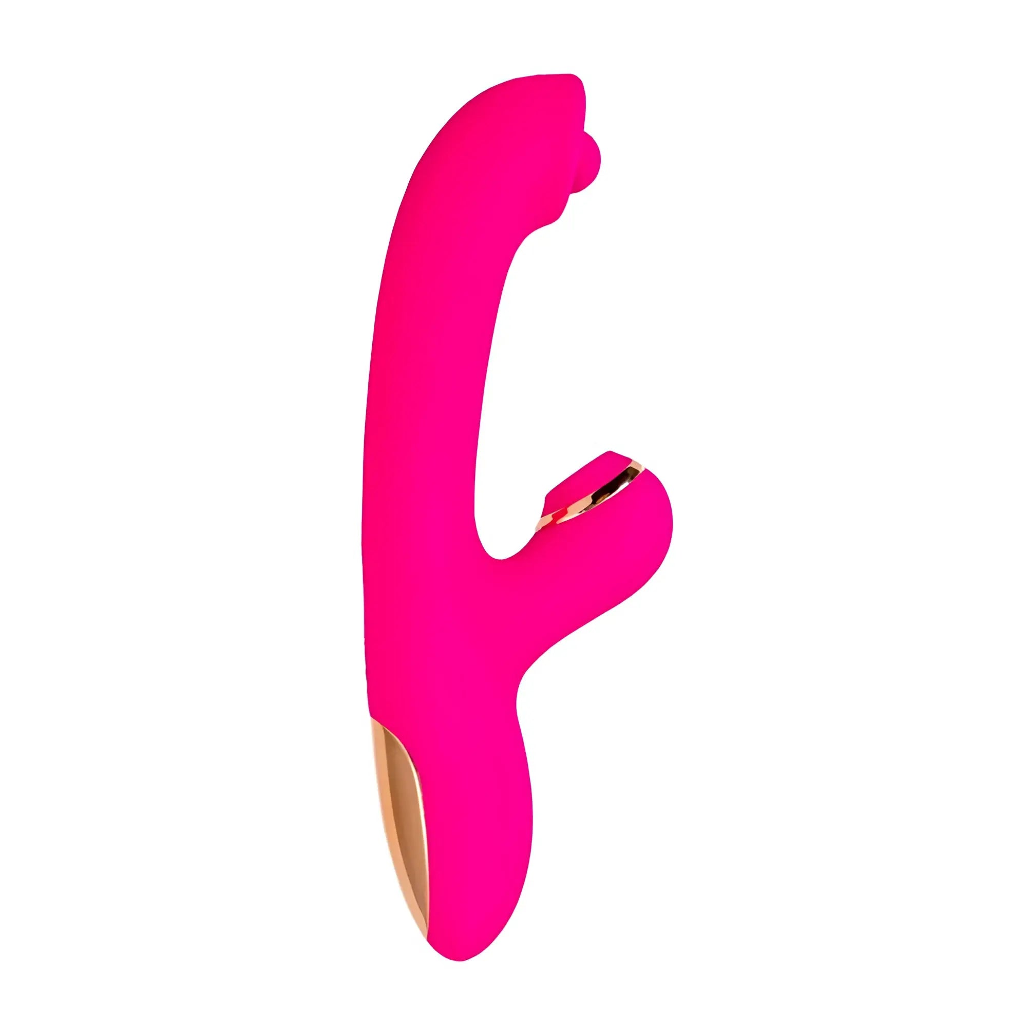Vibrant pink silicone rabbit-shaped jos jos rolli stimulating ball vibrator with rose gold accents and vacuum clitoral stimulator