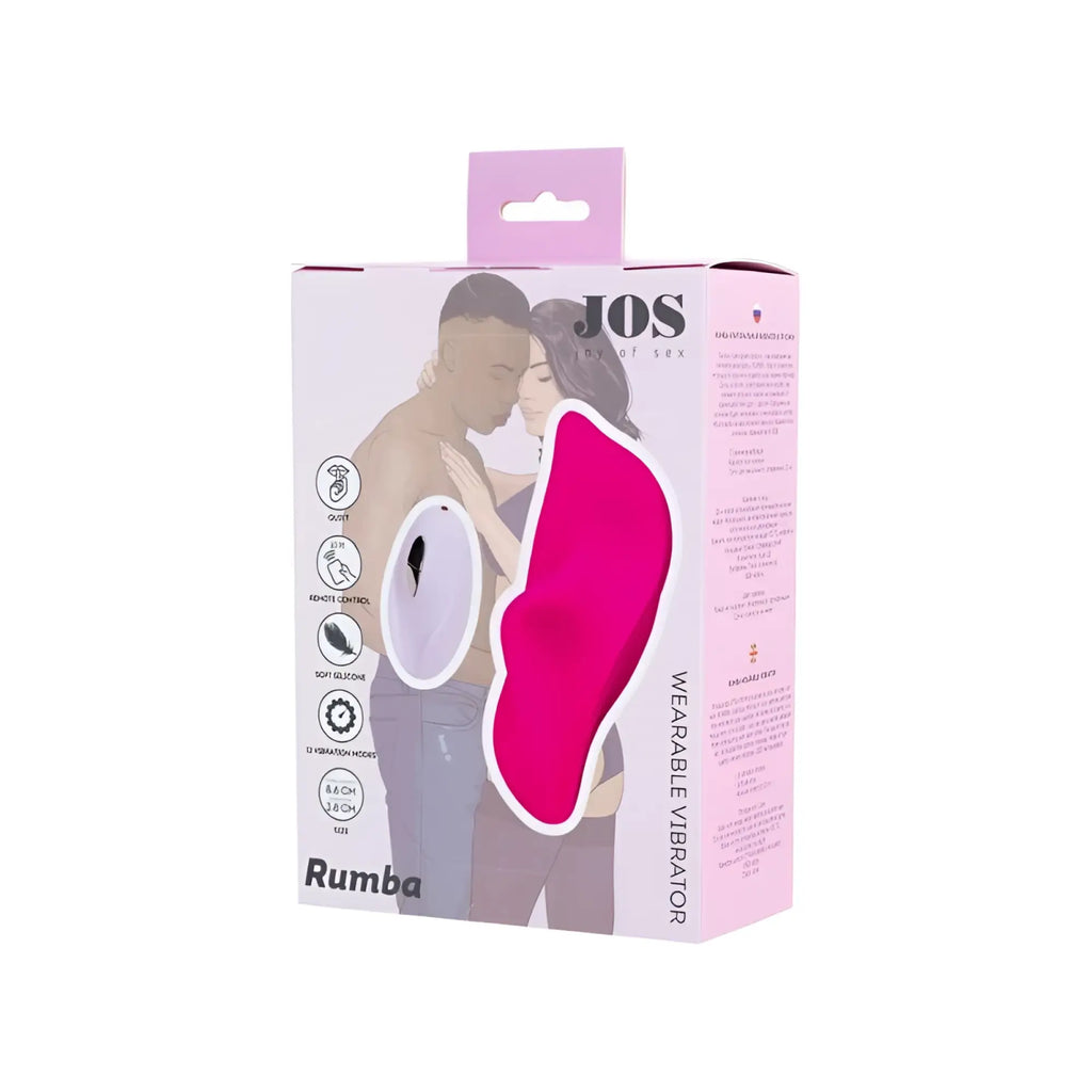 Pink silicone wearable vibrator named rumba by jos designed for discreet hands-free pleasure and comfort