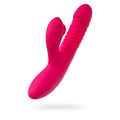 Vibrant pink silicone jos jos seri thrusting vibrator with clitoral stimulator pad textured ridges and control buttons