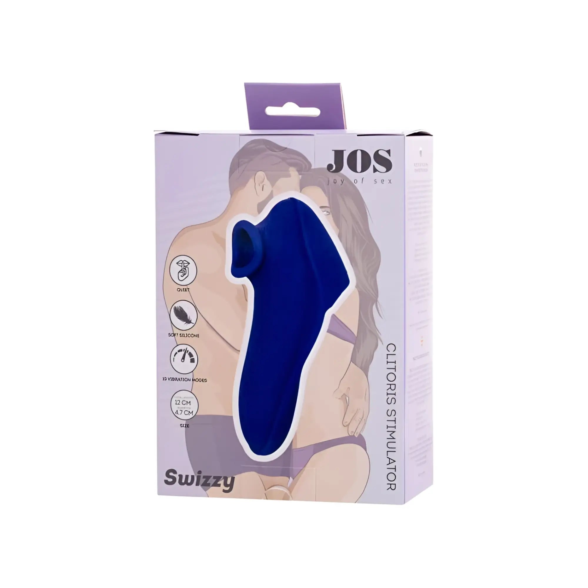 Blue jos jos swizzy clitoral stimulator in soft silicone packaging with a smooth ergonomic design for targeted pleasure