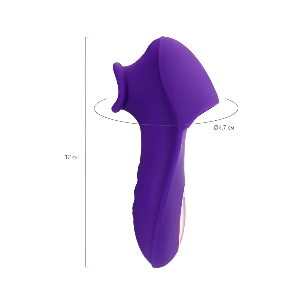 Purple silicone jos jos swizzy clitoral stimulator with curved handle and rounded head for targeted vibration