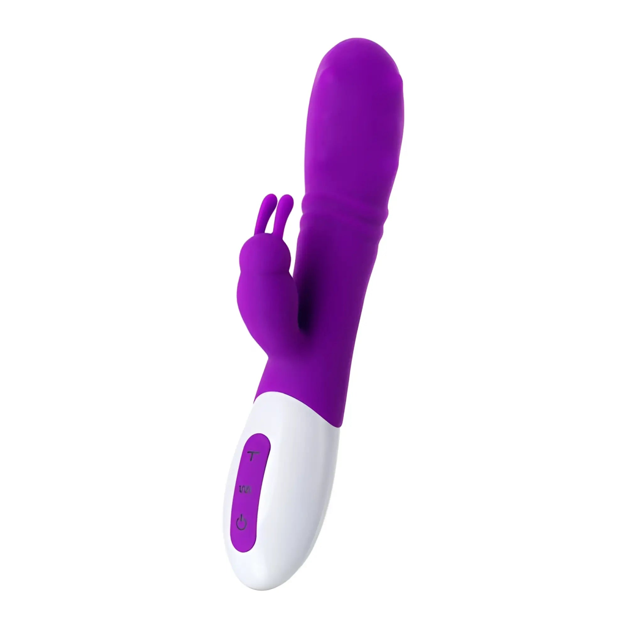 Purple and white silicone rabbit-shaped vibrator with textured surface from jos jos taty pulsating rabbit vibrator