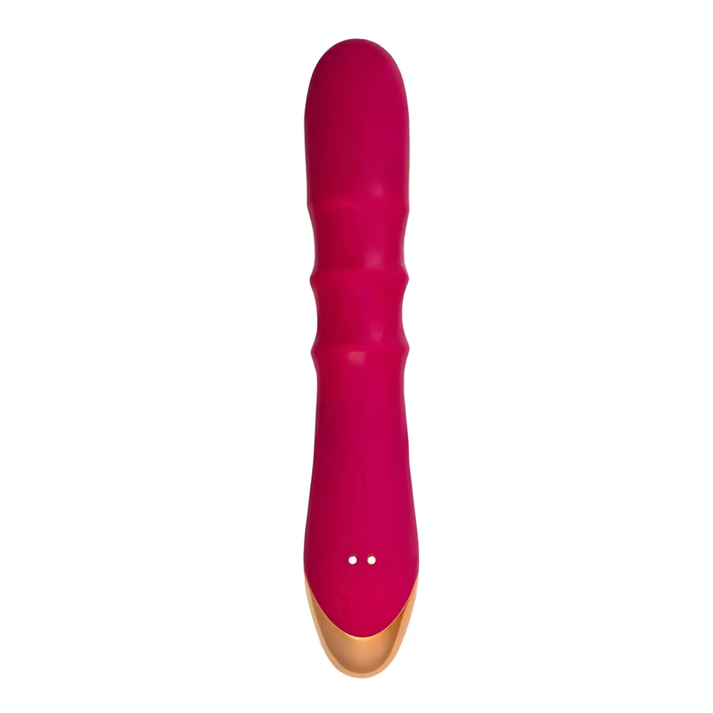 Vibrant fuchsia silicone jos jos tenty rabbit vibrator with moving shaft rings and gold-tipped end with two lights