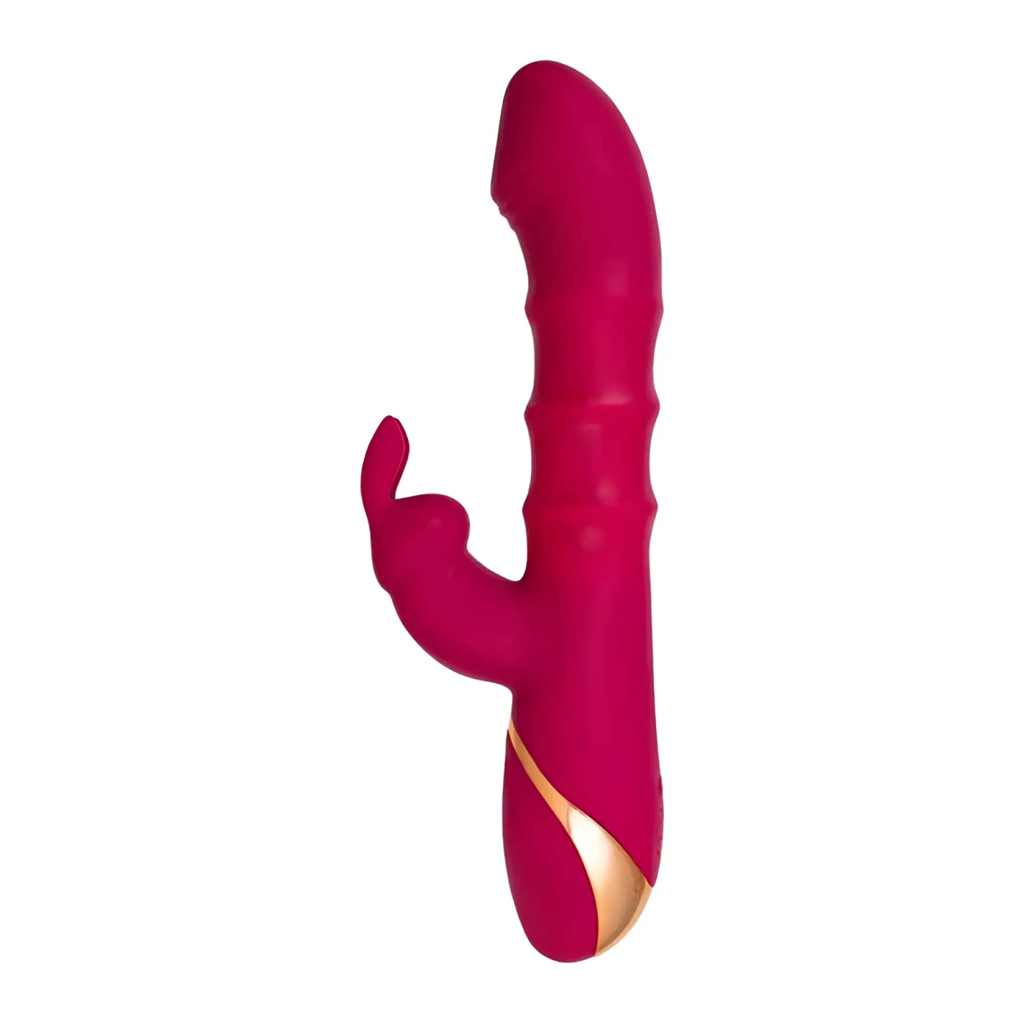 Vibrant magenta silicone jos jos tenty rabbit vibrator with moving shaft rings and gold-colored accent near the base