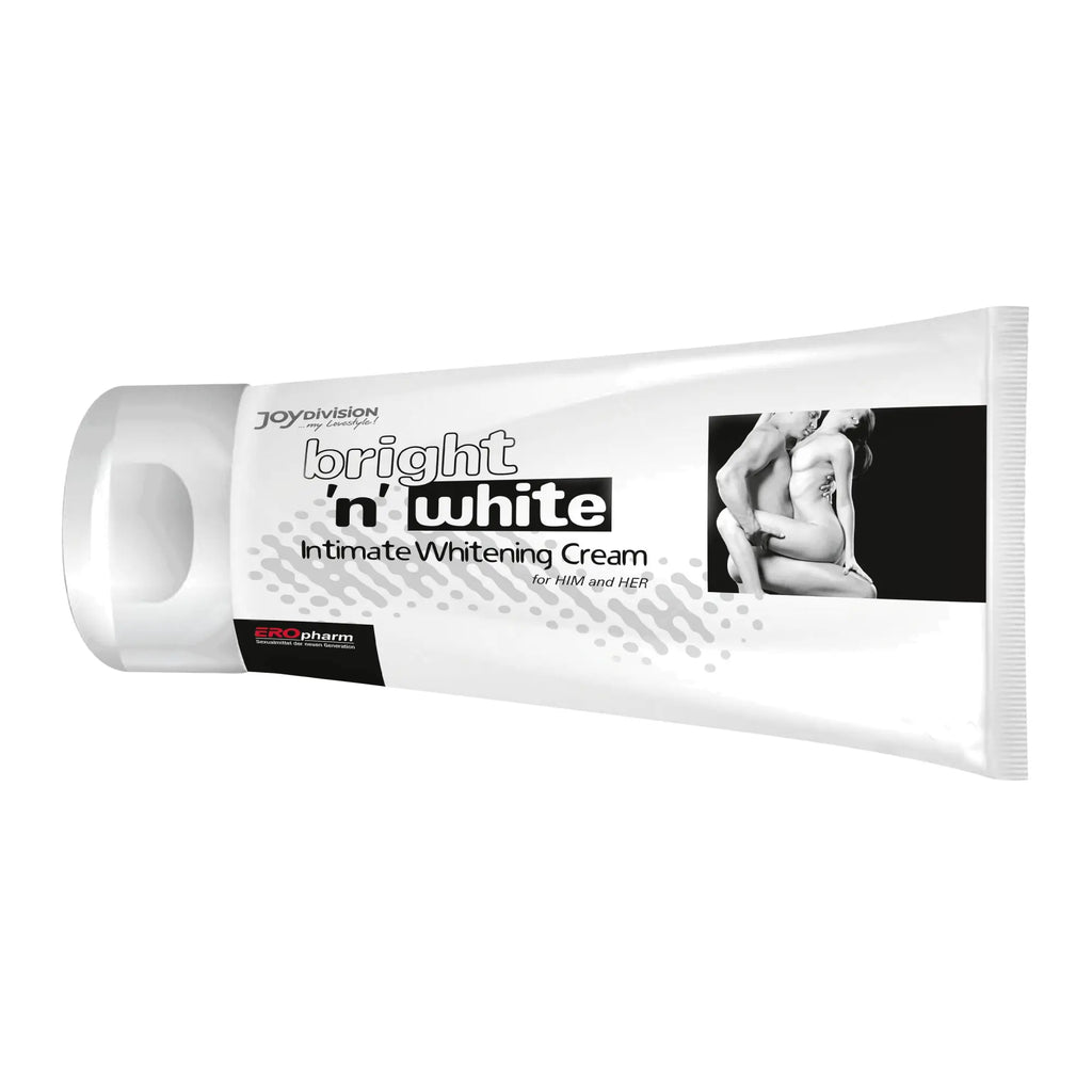 White plastic tube of joydivision bright n white intimate whitening cream 100ml for him and her