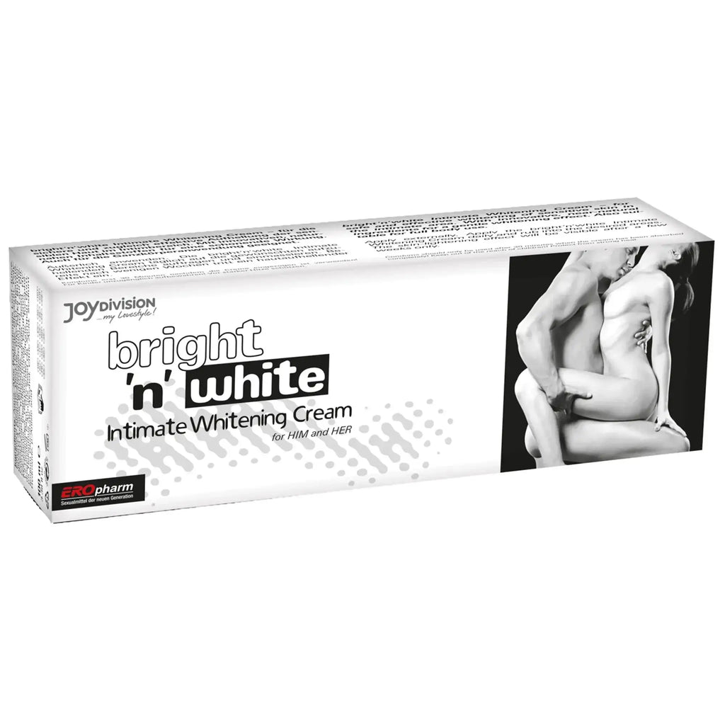 White rectangular box of joydivision bright n white intimate whitening cream 100ml for him and her