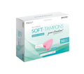 Pink stringless soft sponge tampons in a white and teal das original box by joyvision 50 pc normal size
