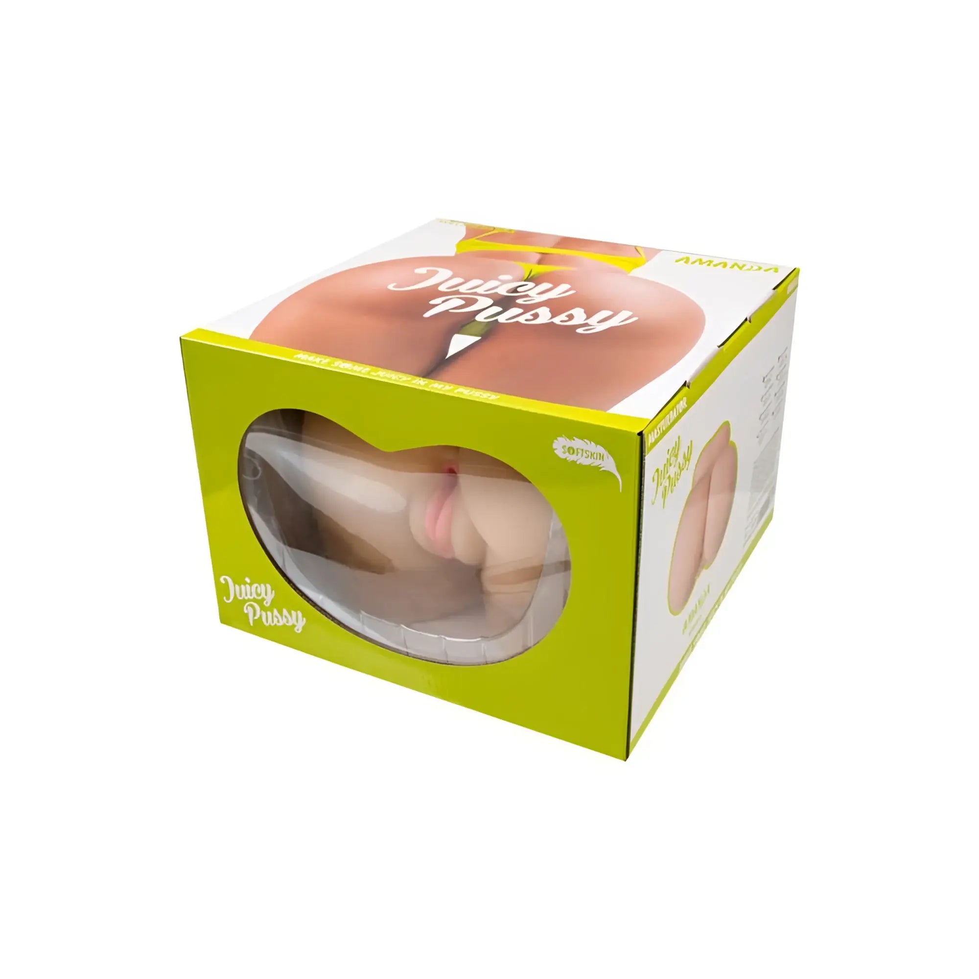 Juicy juicy butt masturbator Amanda by amazin in lime green and white silicone packaging for adult use