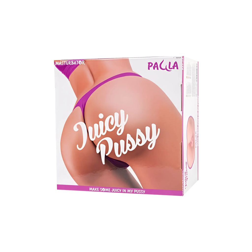 Palla juicy juicy butt masturbator in a white and purple box with bold script lettering for intimate use
