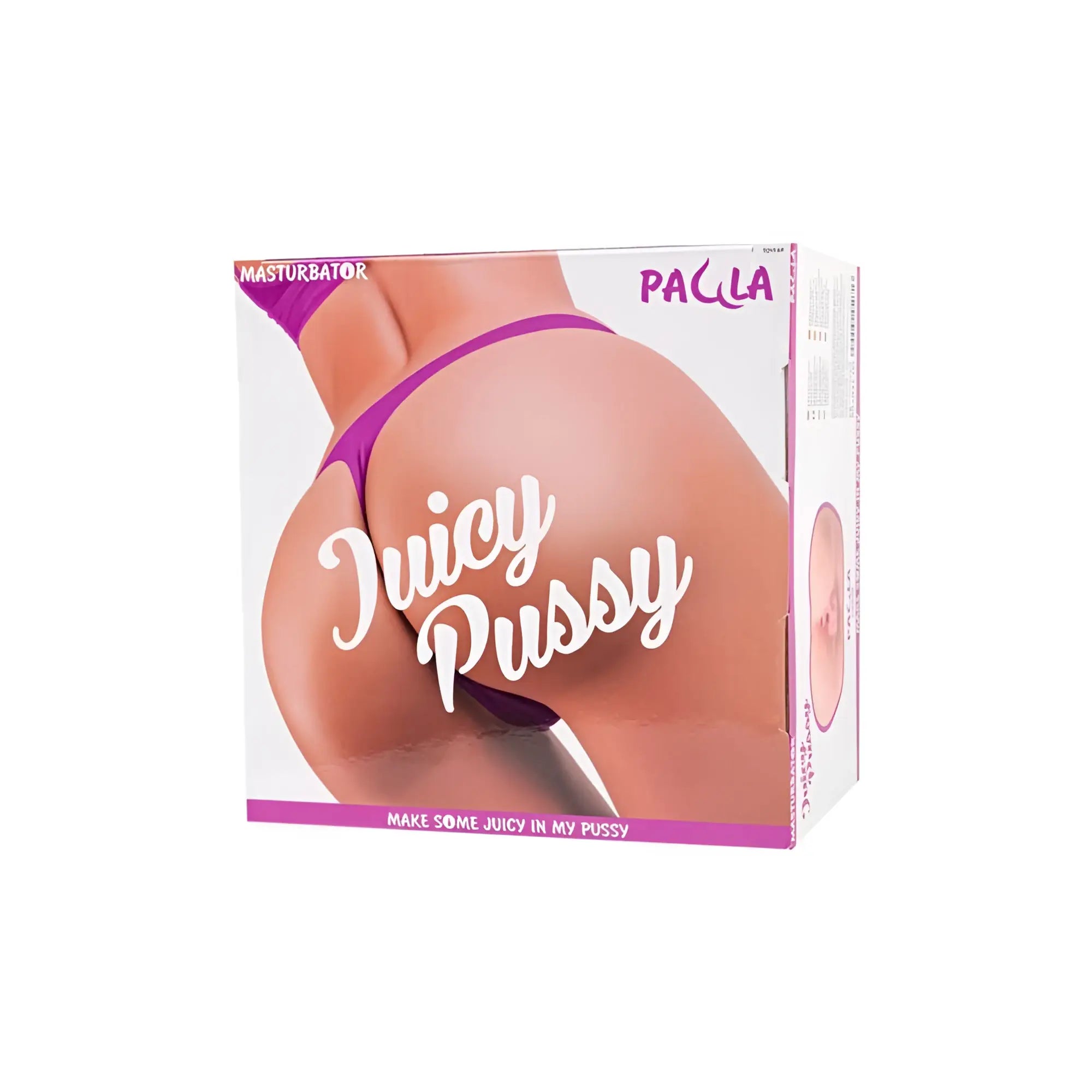 Palla juicy juicy butt masturbator in a white and purple box with bold script lettering for intimate use