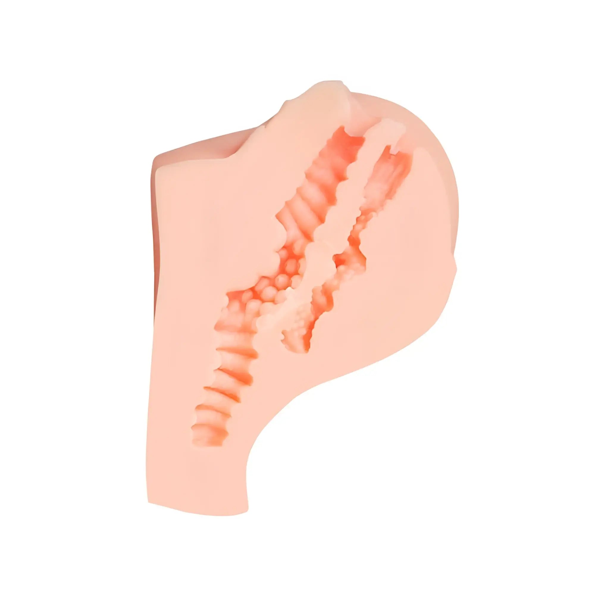 Pink silicone mold shaped like a human head with an internal skeletal structure for juicy juicy butt masturbator paula