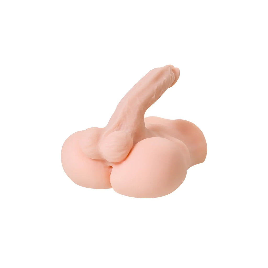 Pink silicone realistic anatomical adult toy torso featuring penis anal and balls in juicy juicy long schlong manuel design