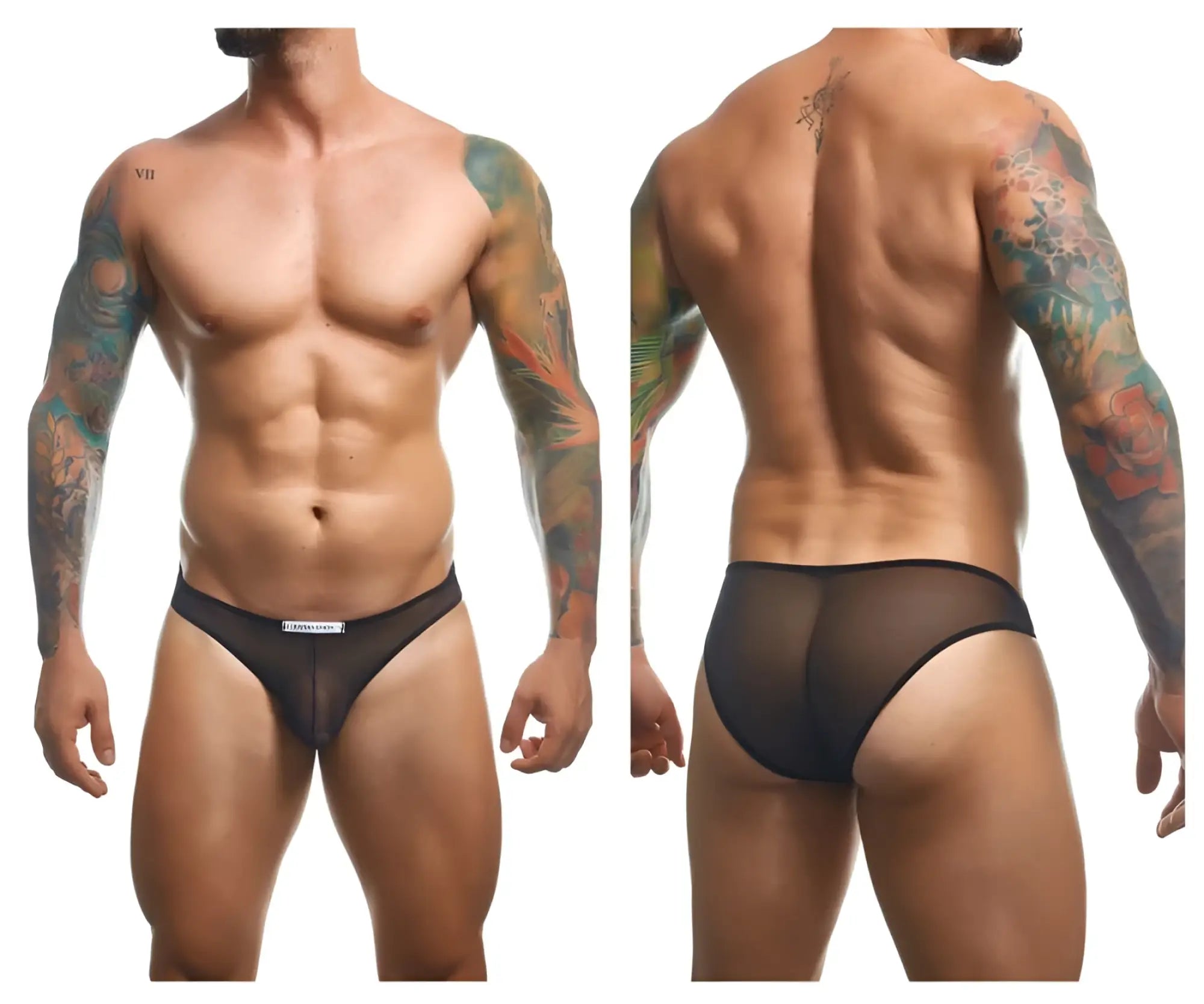 Black sheer mesh classic bikini briefs with a thin elastic waistband from JUSTIN+SIMON XSJ01 collection