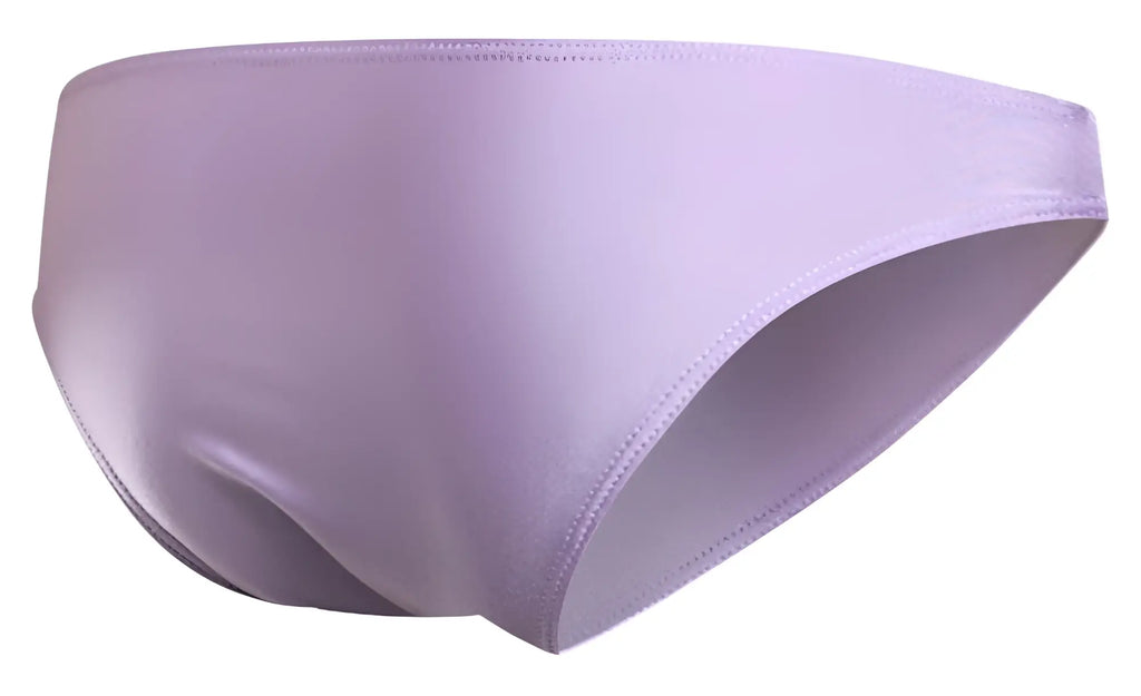 Justin Simon XSJ01 classic bikini brief in lilac with sleek lavender satin material and smooth glossy finish