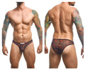 Black briefs with red floral pattern and sheer mesh fabric from justin+simon xsj01 classic bikini color lips collection