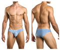 Light blue sparkly lurex fabric briefs with subtle logo on waistband from JUSTIN SIMON classic bikini collection