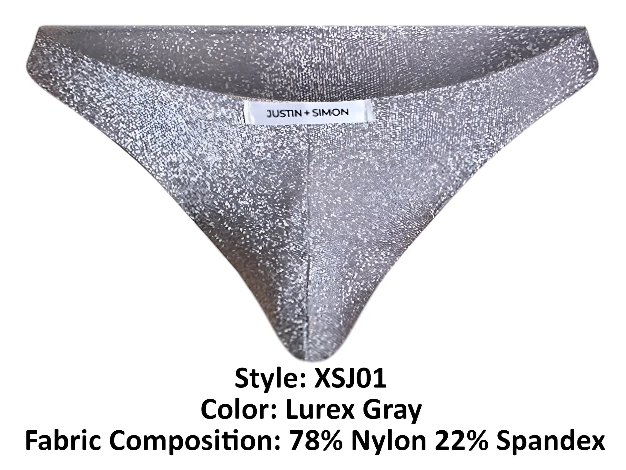 Justin simon xsj01 classic bikini in lurex gray with sparkling finish made of 78 nylon and 22 spandex