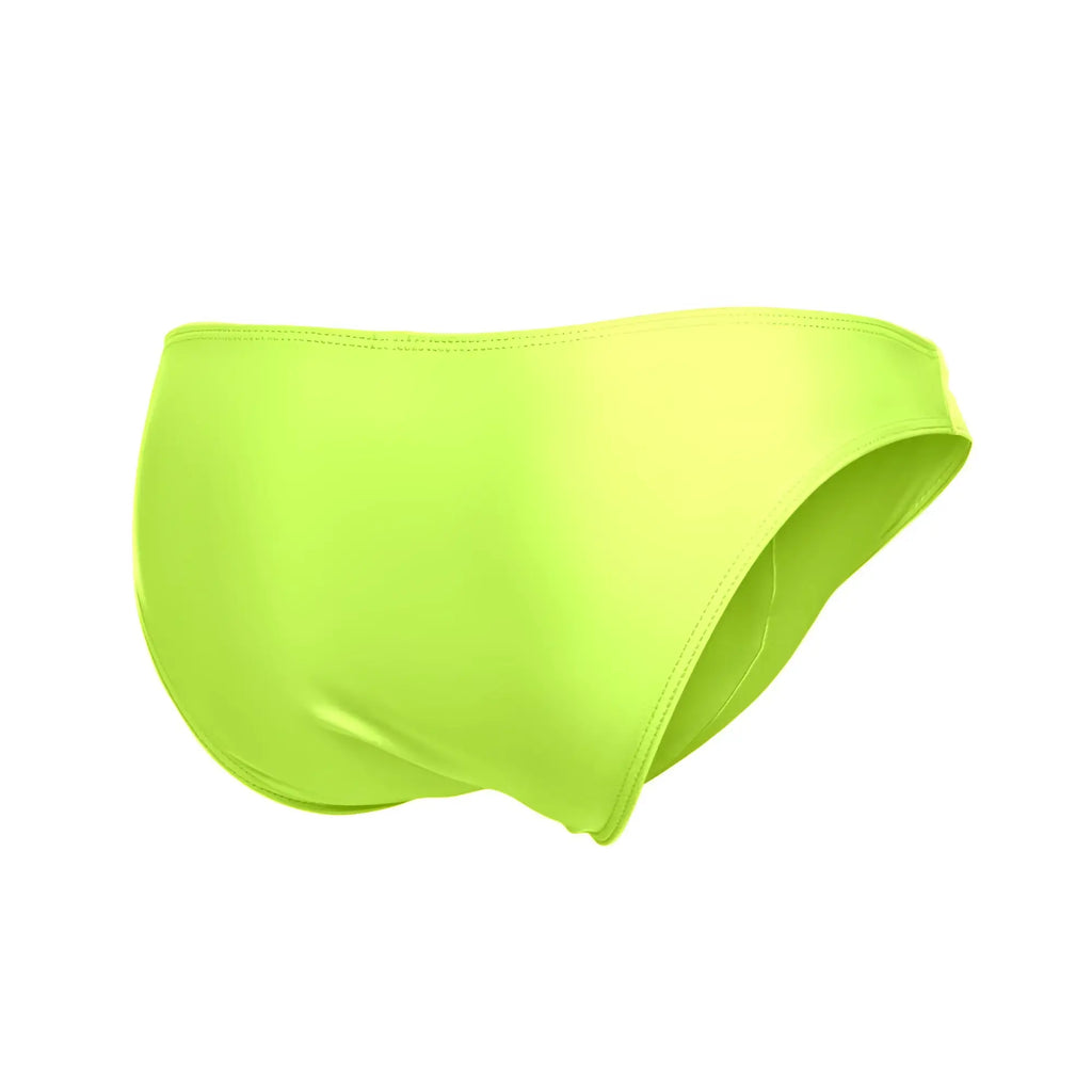 Justin+Simon XSJ01 classic bikini neon green high-waisted swim trunks with smooth stretchy fabric finish
