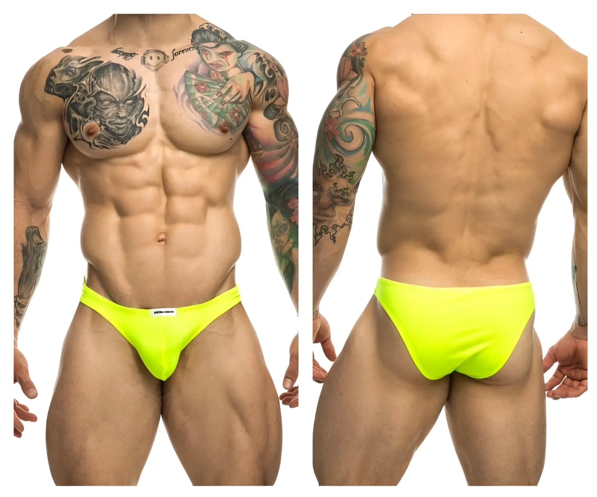 Justin simon neon yellow athletic briefs classic bikini style for active wear in vibrant neon green color