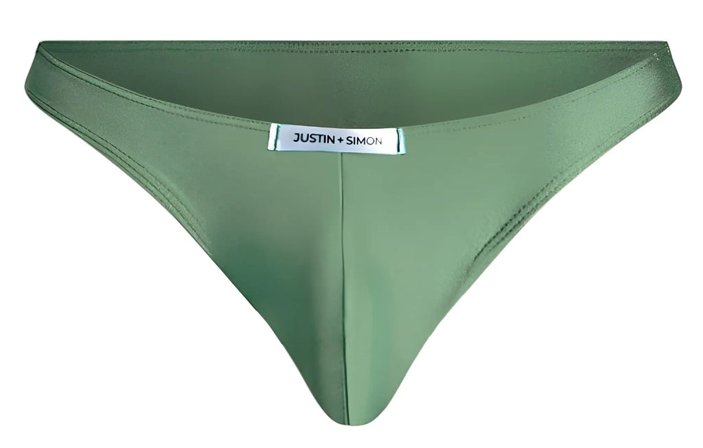 Olive green justin simon men briefs with smooth form fitting fabric and central seam from xsj01 classic bikini line