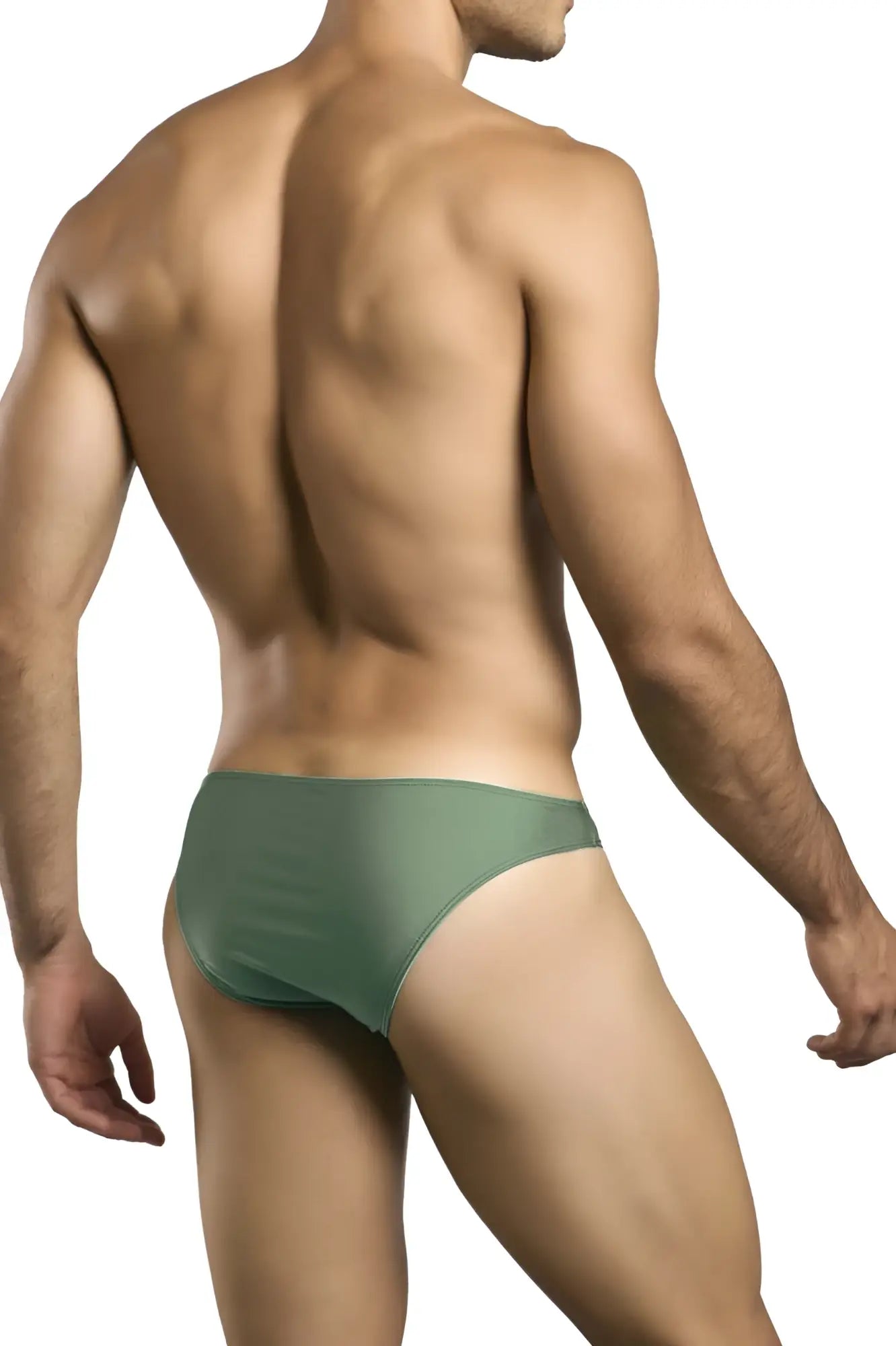 Olive green sheer mesh briefs classic bikini style by justin simon model xsj01 in new green color front view