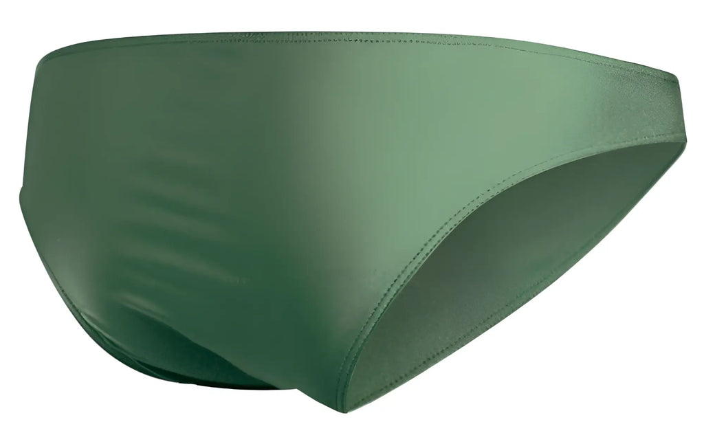 Justin simon XSJ01 classic bikini swim trunks in new green with sleek satin finish and subtle edge stitching