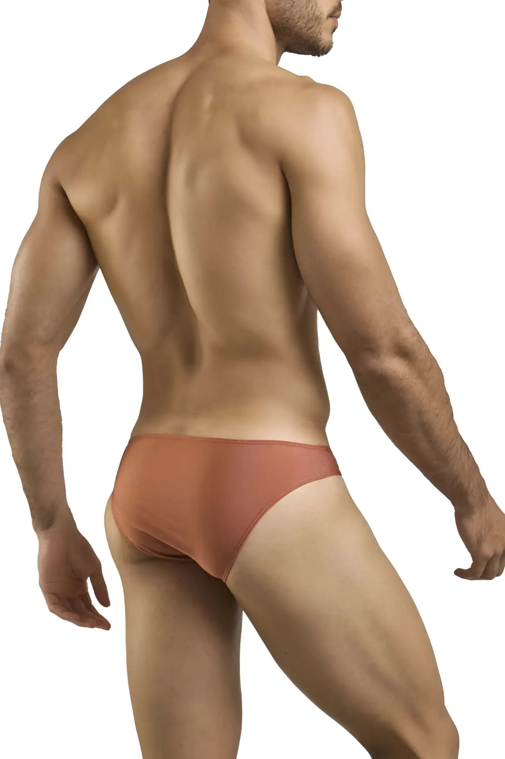 Justin simon xsj01 classic bikini in ochre rust color with a sleek smooth form-fitting design