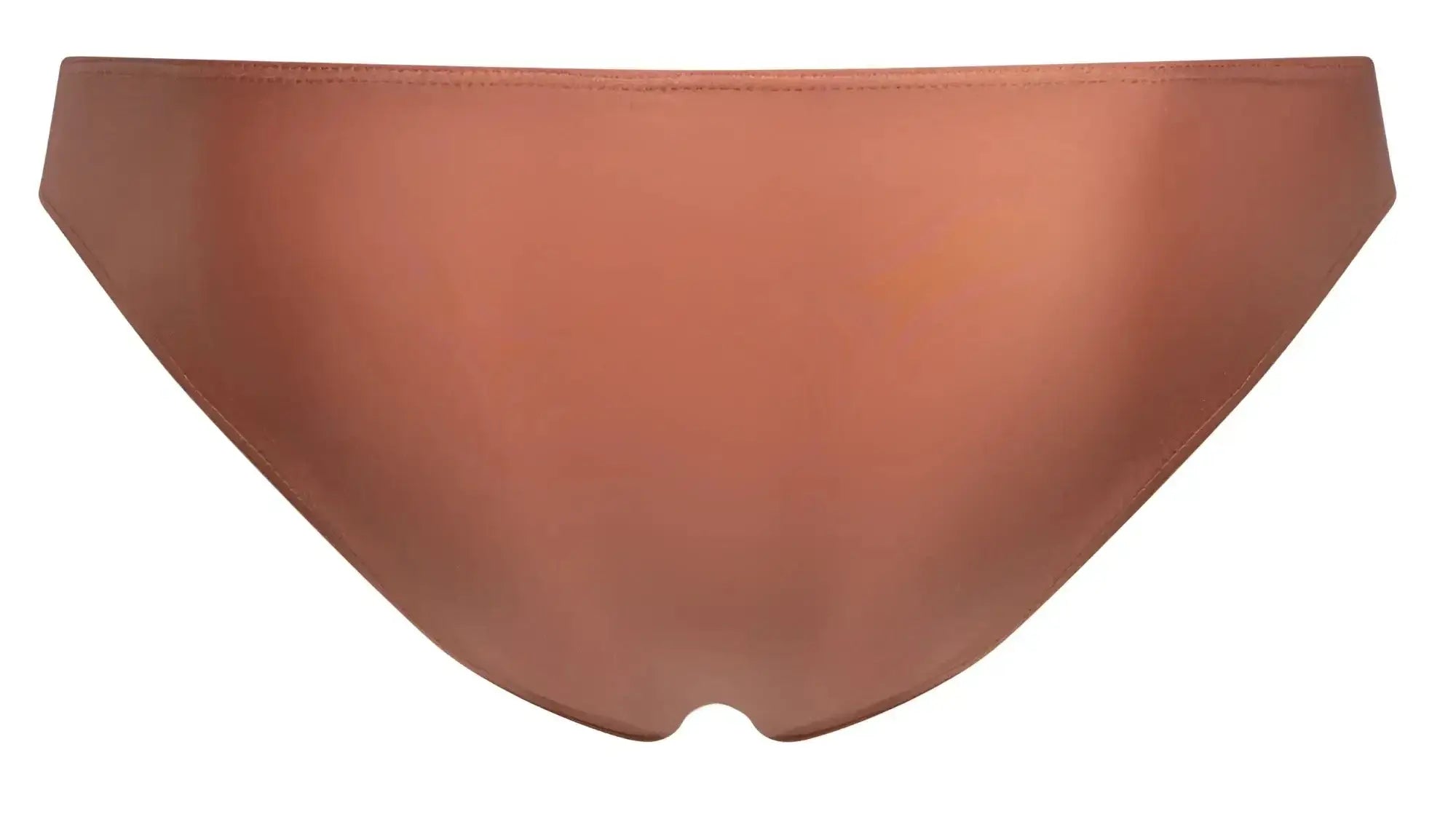A sleek satin-finish copper-colored bikini bottom with smooth minimalist design by JUSTIN SIMON XSJ01 Classic Bikini