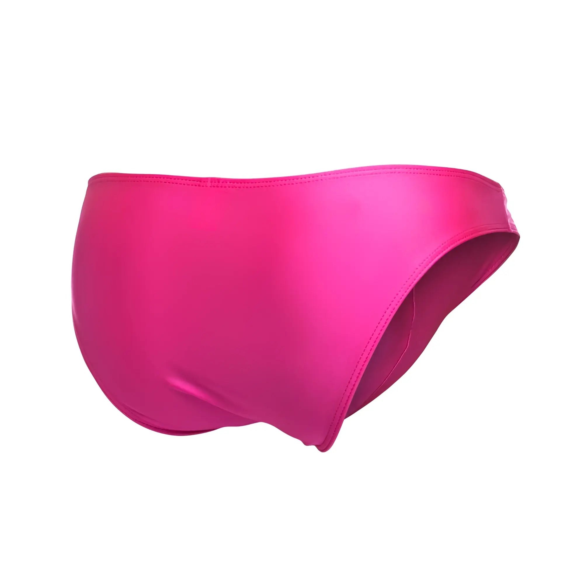 A vibrant fuchsia justin simon xsj01 classic bikini swim brief with smooth satin finish and clean edge stitching