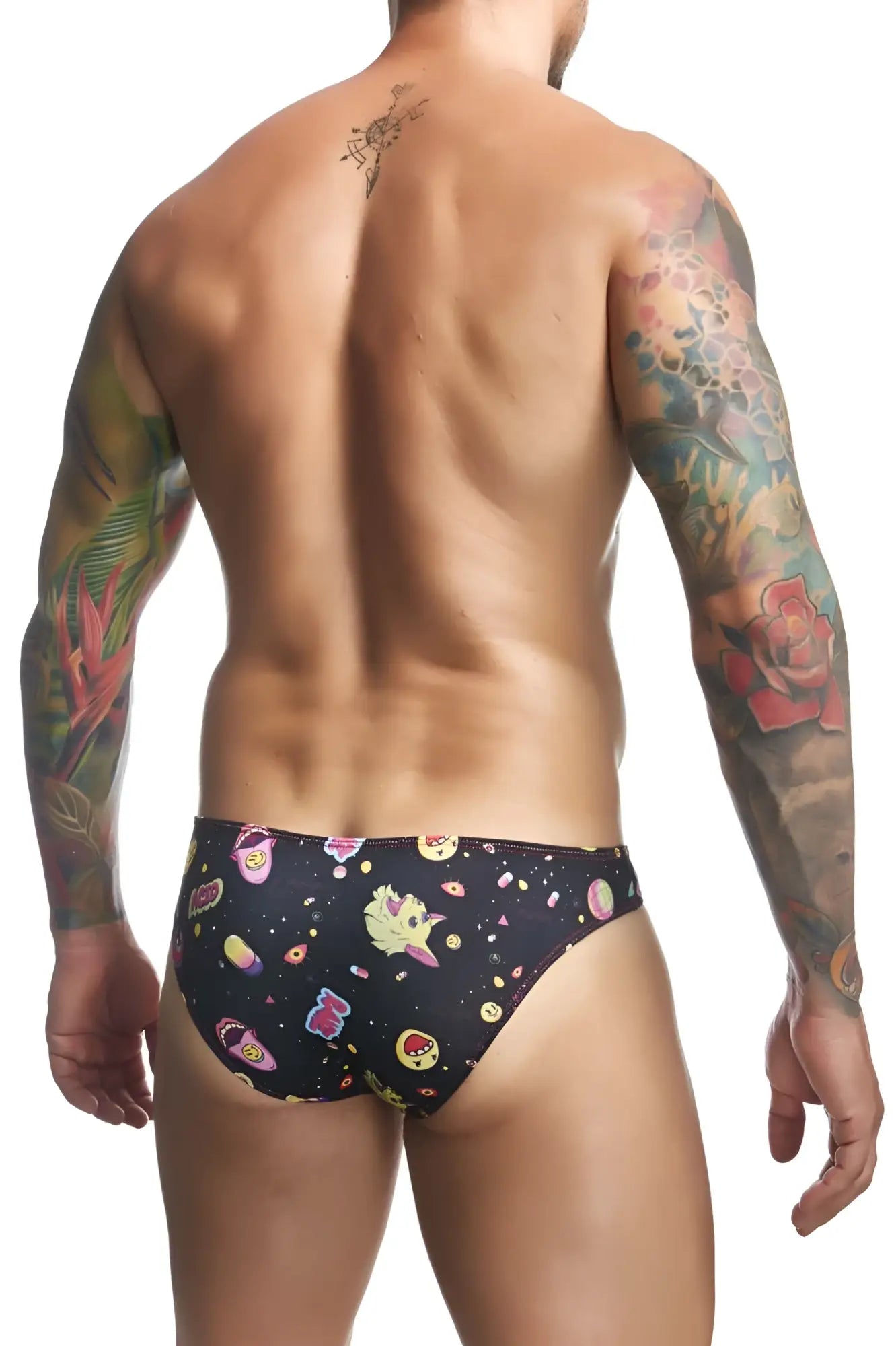 Black swim trunks justinsimon xsj01 classic bikini color psychedelic with vibrant cartoonish space-themed pattern