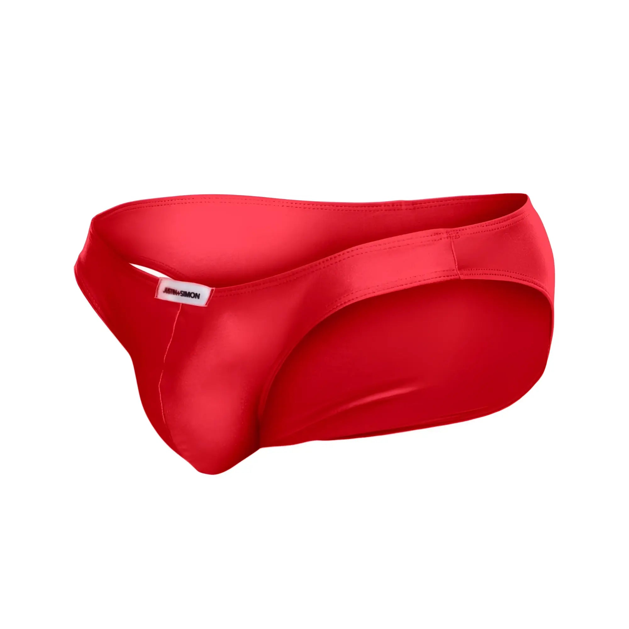 Justin+Simon xsj01 classic bikini red satin briefs with vibrant color sleek form-fitting design and subtle brand tag