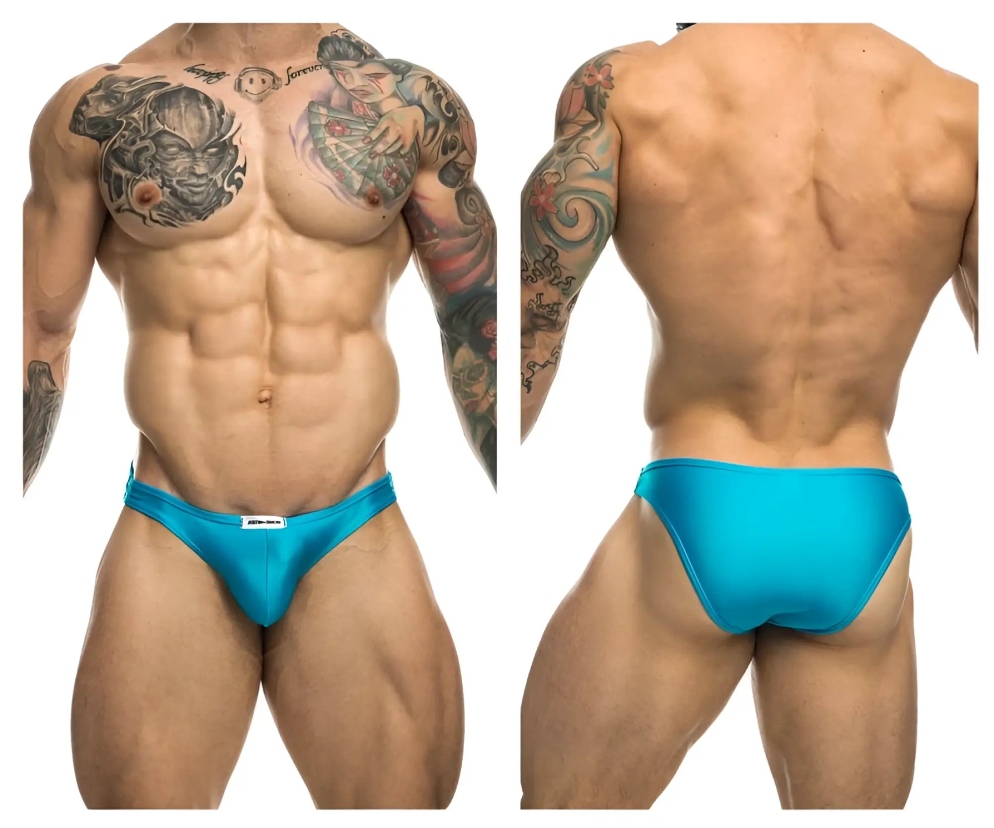 Bright turquoise justin simon xsj01 classic bikini briefs with a sleek form-fitting design for athletic use