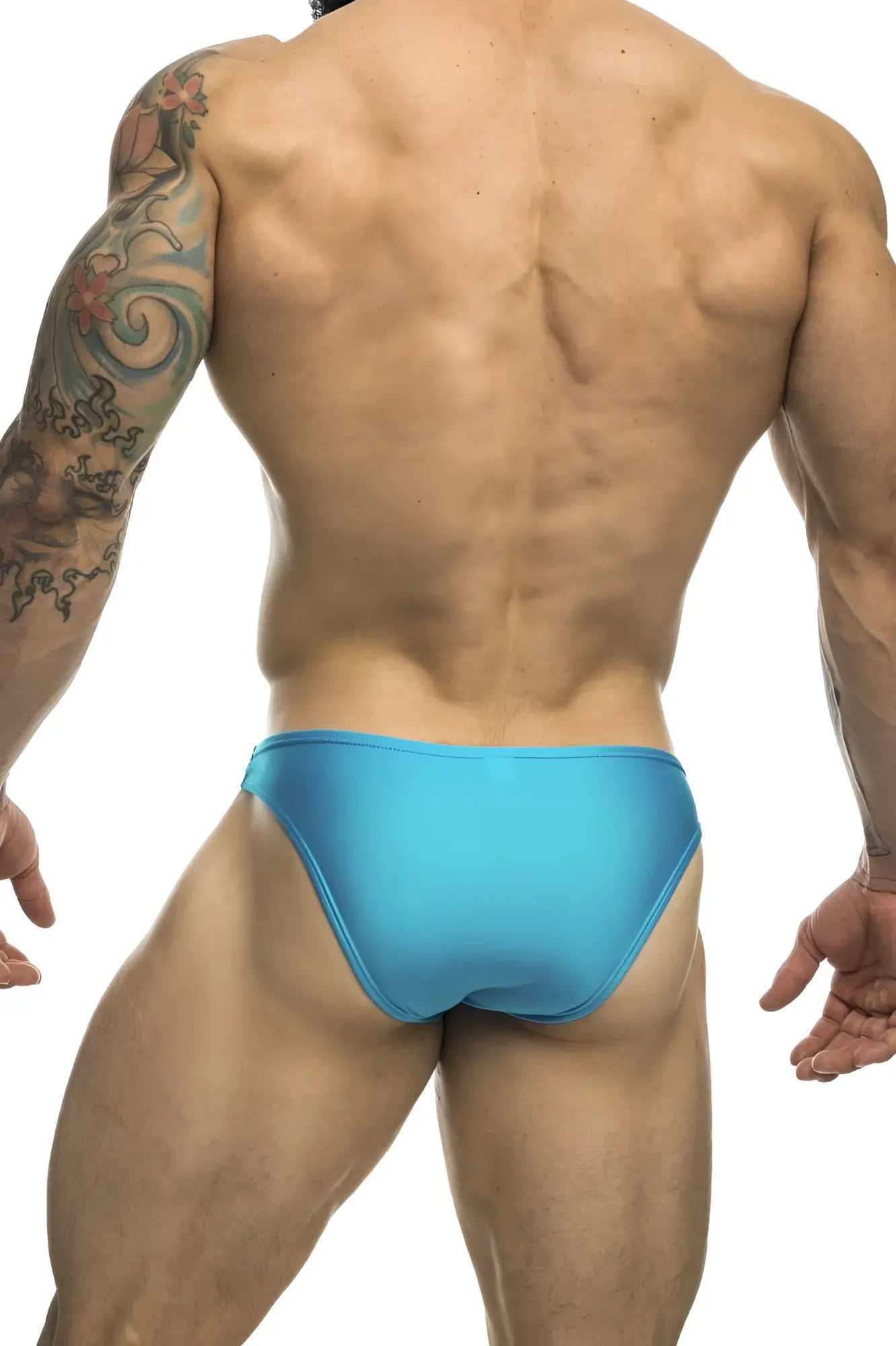 Bright blue sleek one-piece swim trunks Justin Simon xsj01 classic bikini color turquoise for swimming and beachwear