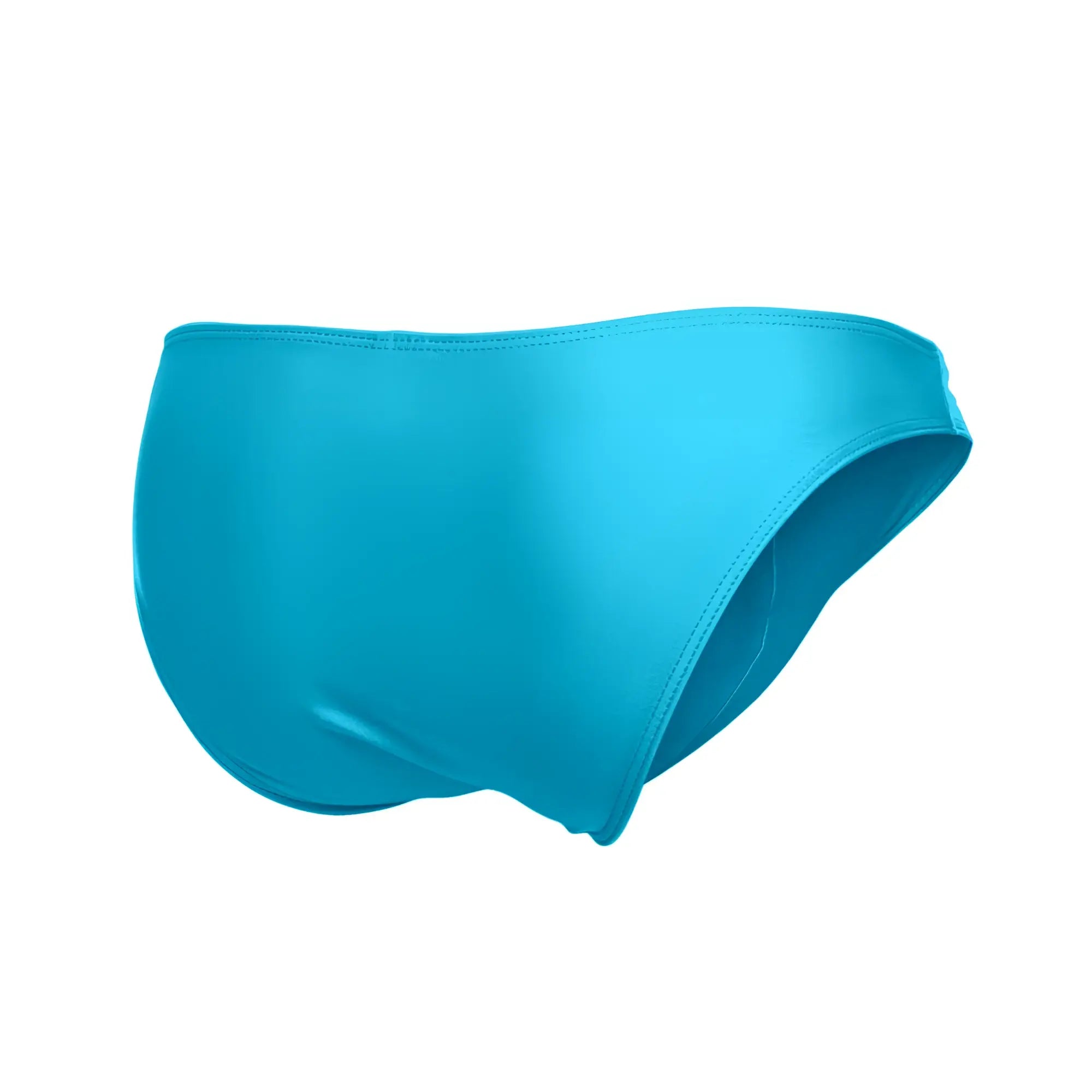 Justin+Simon XSJ01 classic bikini swim trunks in solid turquoise with smooth satin finish and clean edge stitching