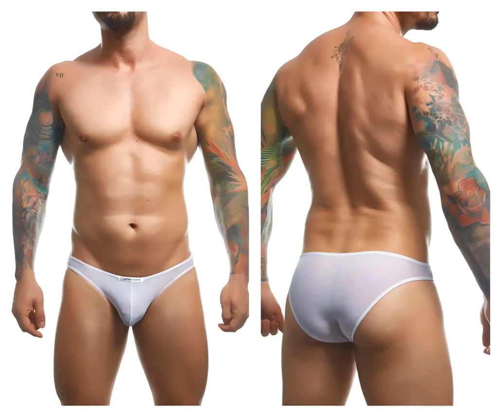 White athletic briefs justin simon xsj01 classic bikini mesh with snug fit and subtle waistband logo