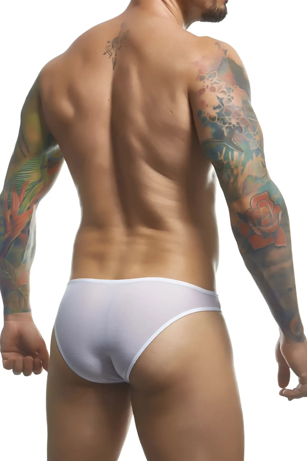 White briefs justin simon xsj01 classic bikini with smooth form-fitting design in breathable white mesh material