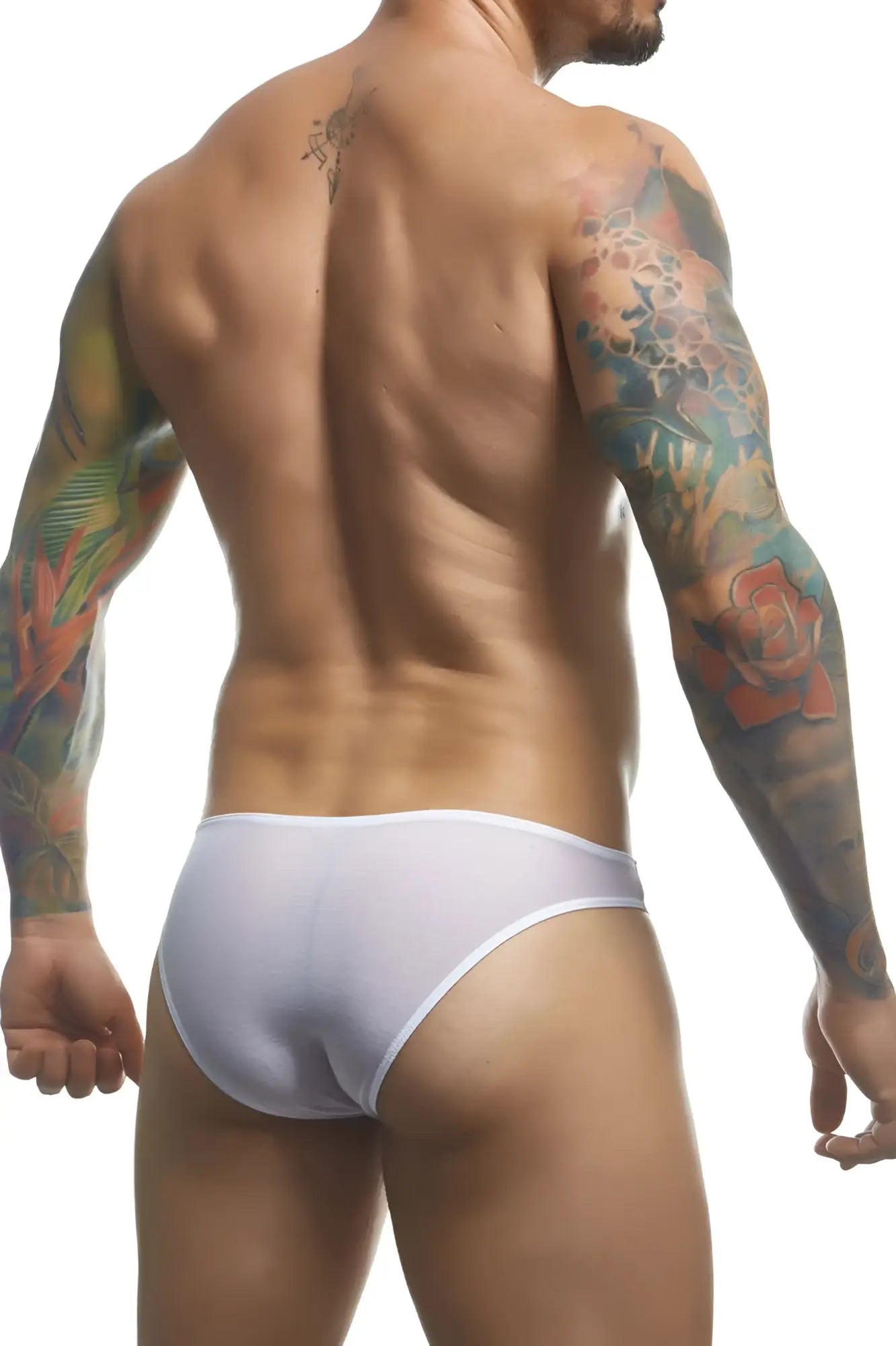White briefs justin simon xsj01 classic bikini with smooth form-fitting design in breathable white mesh material