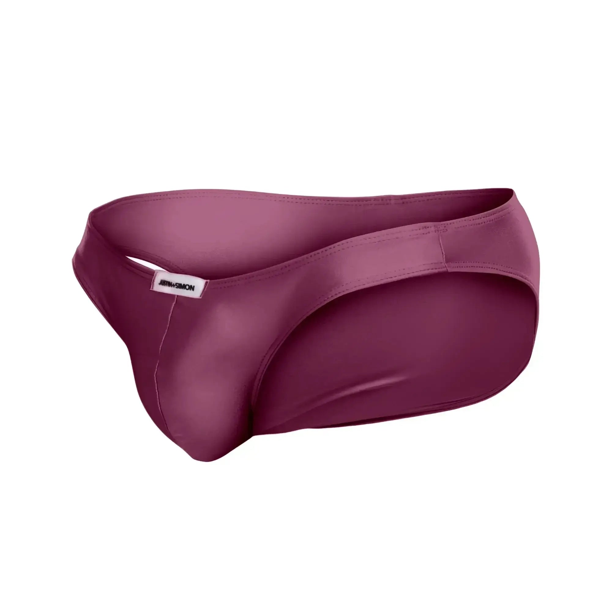 Justin plus simon xsj01 classic bikini in wine color with sleek satin like fabric and minimalistic design