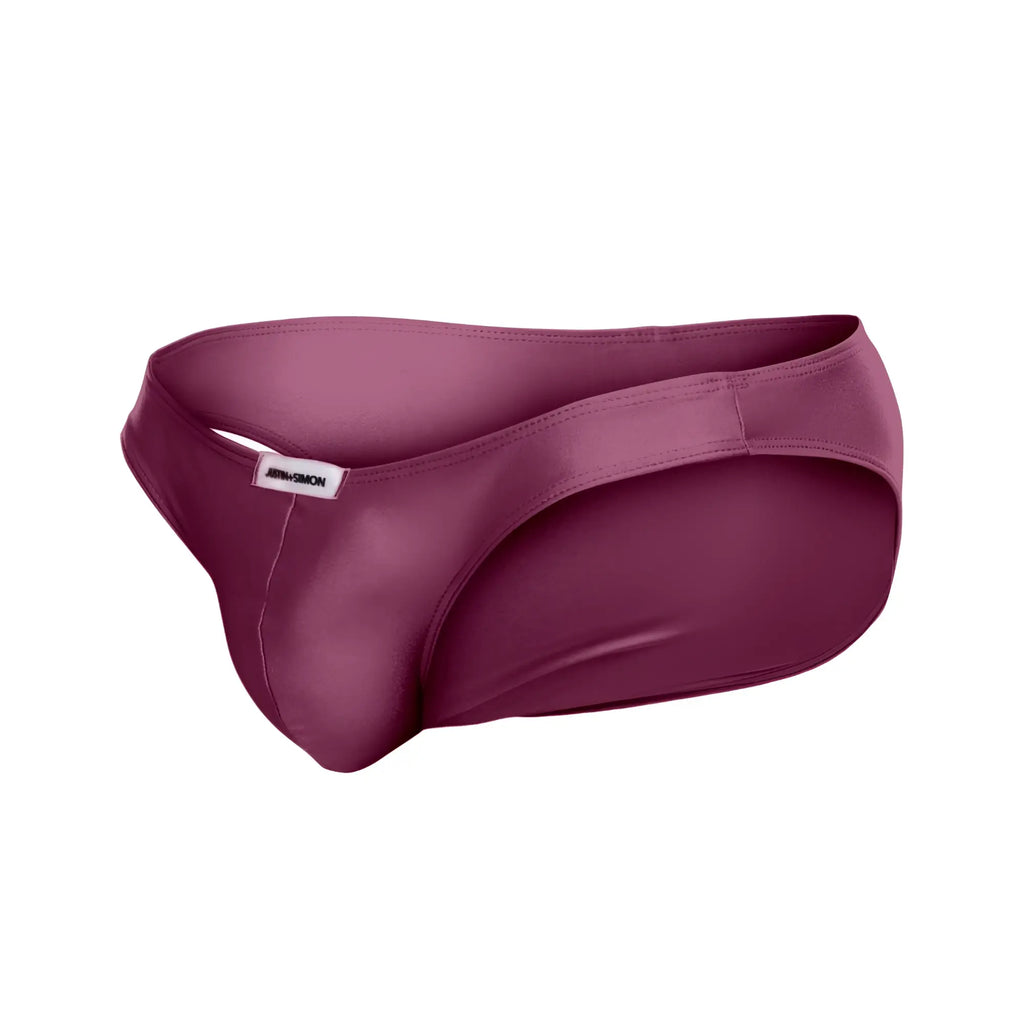 Justin plus simon xsj01 classic bikini in wine color with sleek satin like fabric and minimalistic design