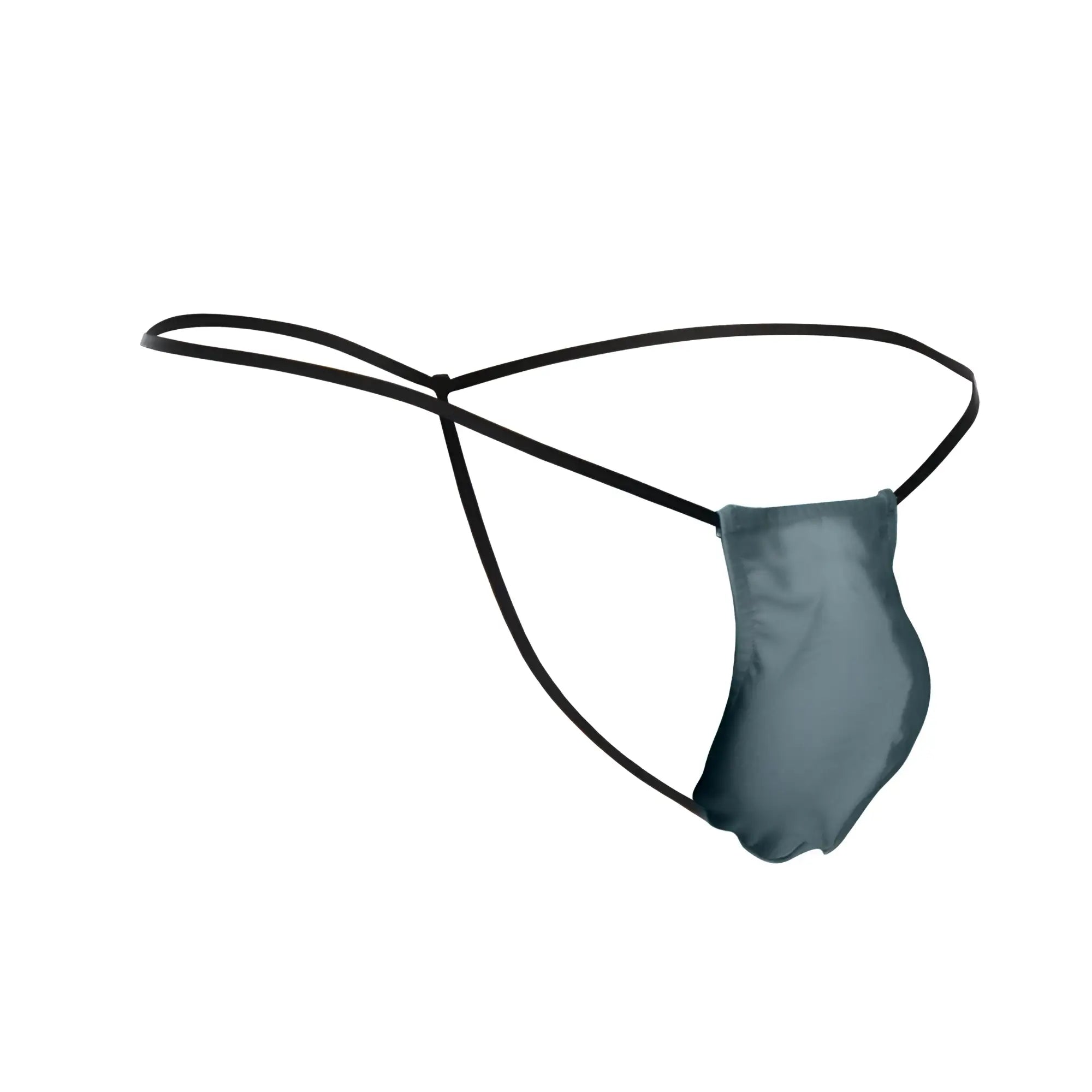 Black thong g-string by Justin+Simon with sleek minimalist design and smooth satin-like fabric in metal green color