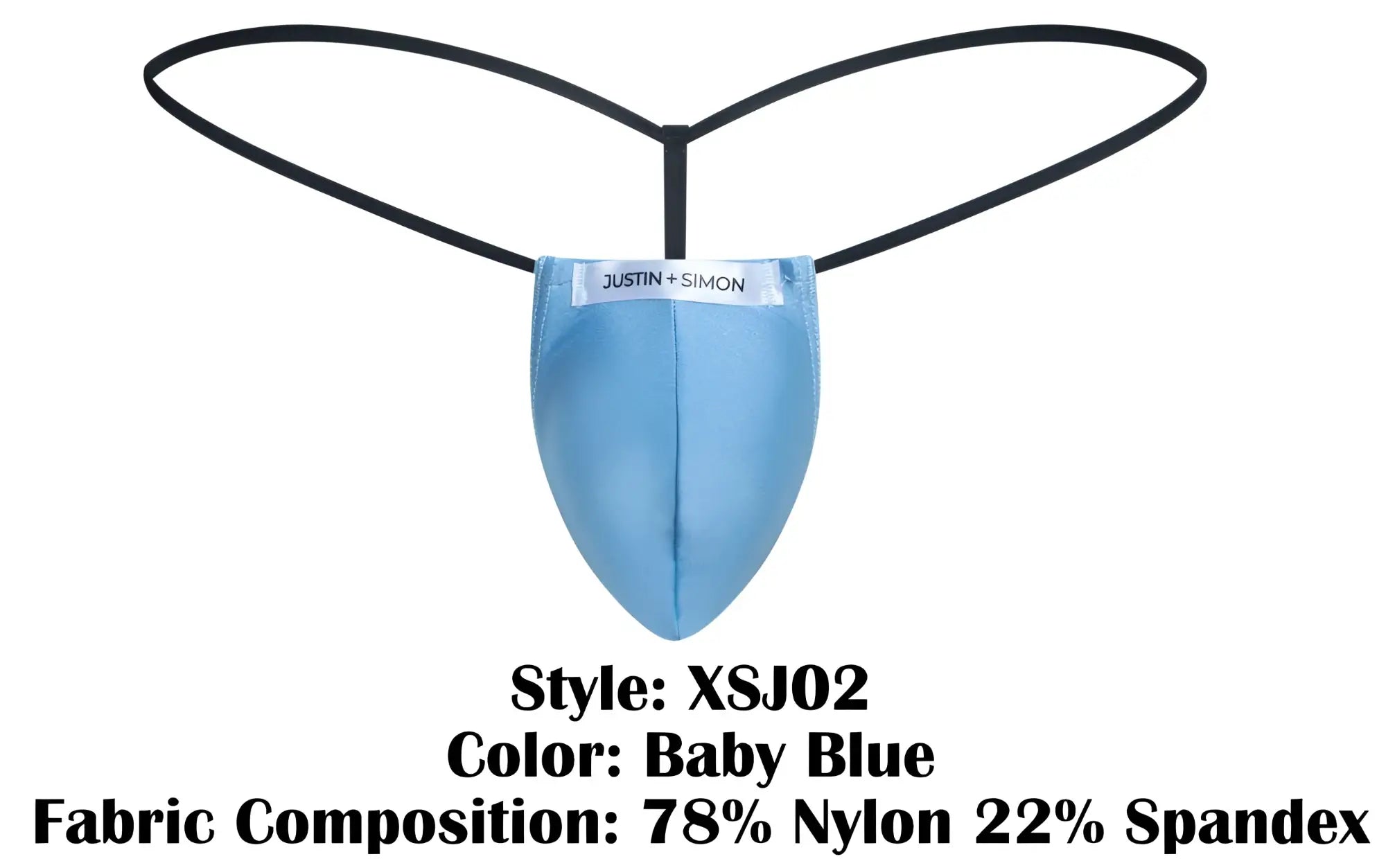 Baby blue justin simon xsj02 classic g-string thong made of 78% nylon 22% spandex shown from the back side