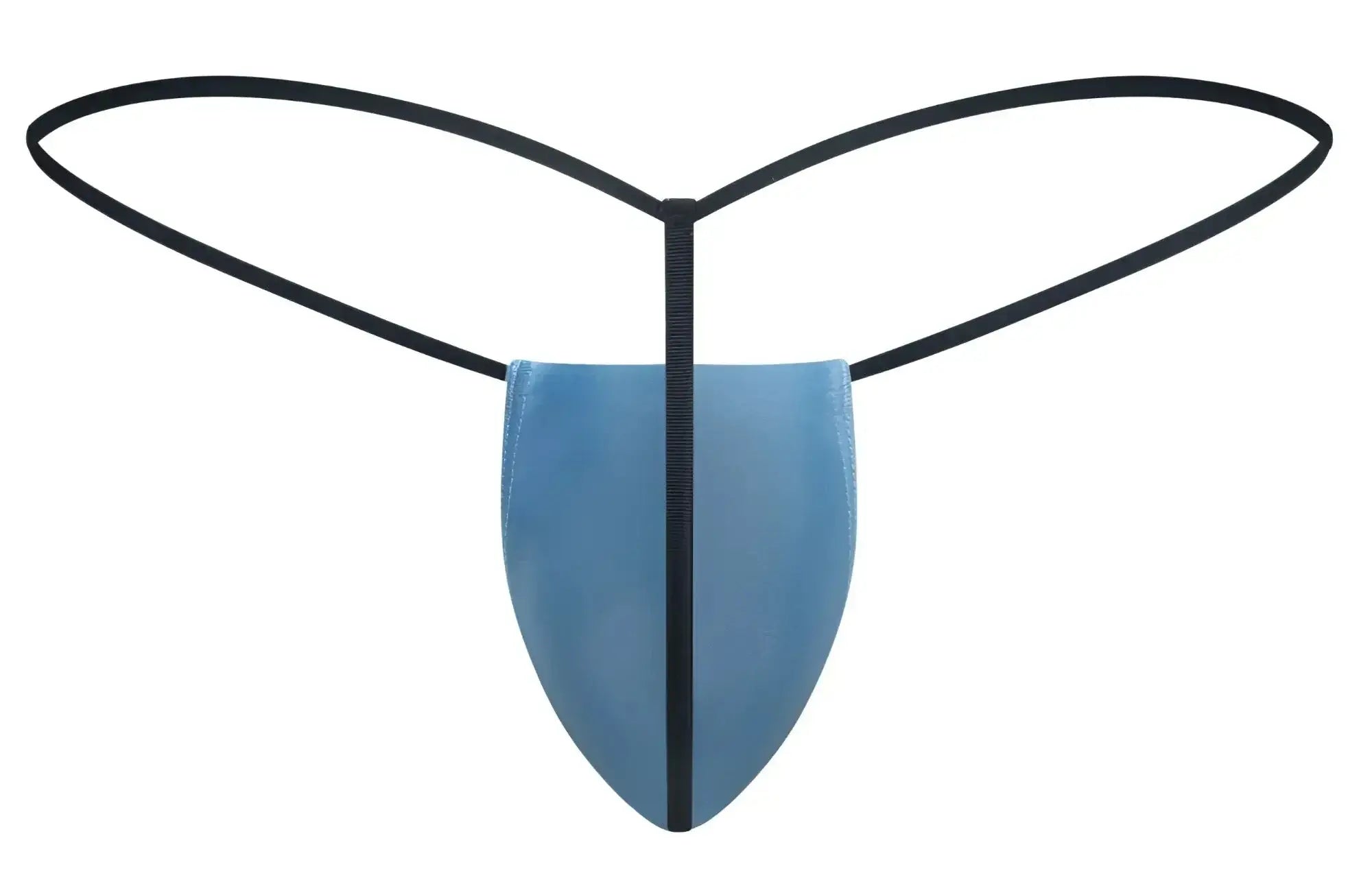 Blue thong g-string with black elastic bands and central seam from justin simon xsj02 classic collection baby blue color