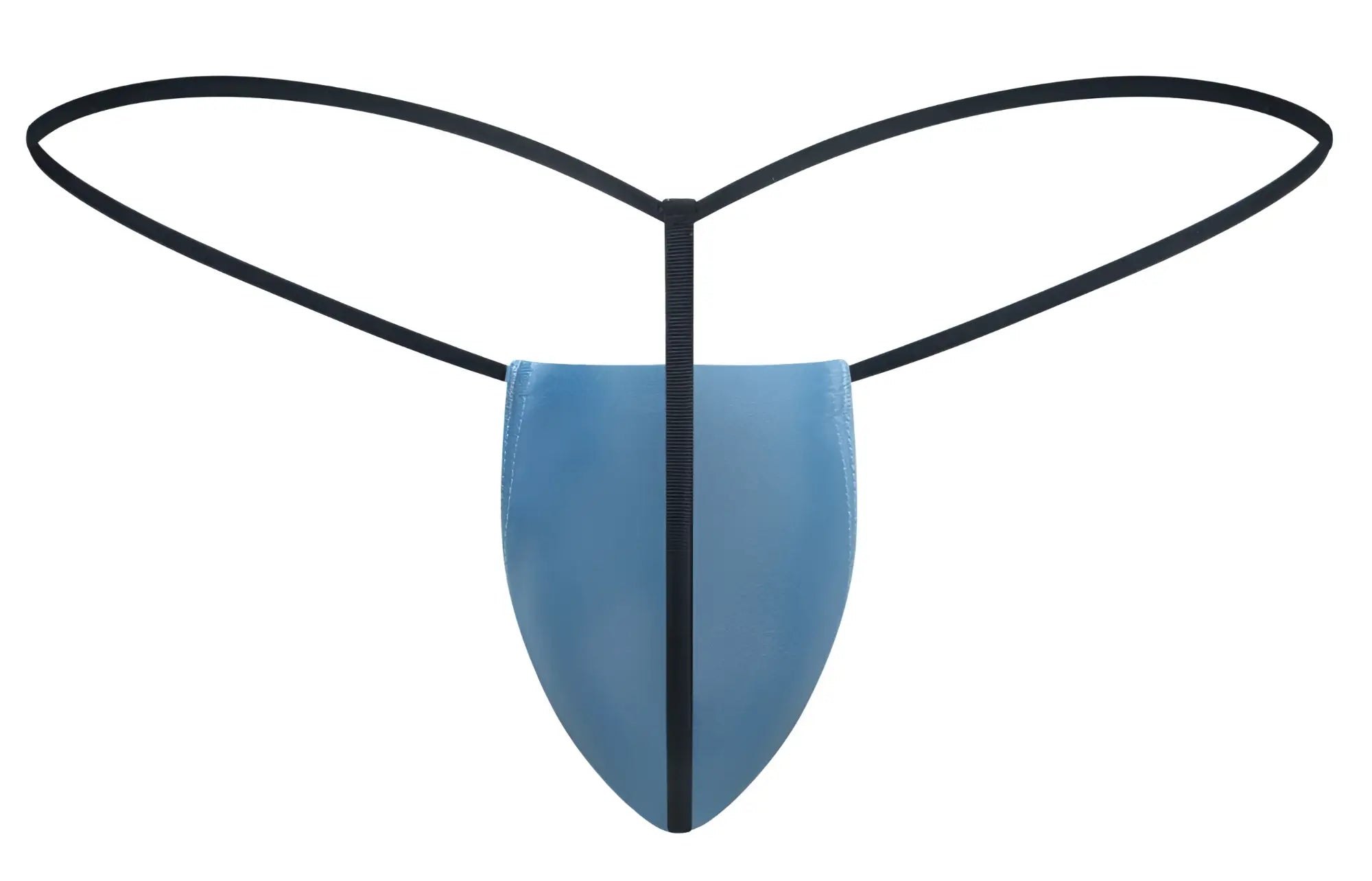 Blue thong g-string with black elastic bands and central seam from justin simon xsj02 classic collection baby blue color