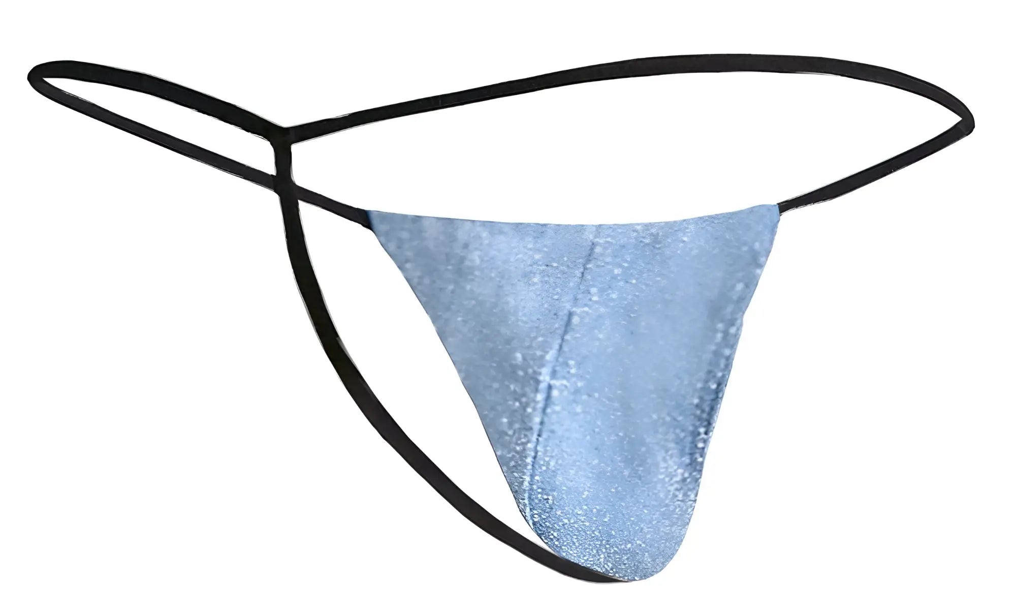 Light blue glittery lurex thong with black elastic straps from JUSTIN+SIMON XSJ02 classic g-string collection