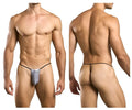 Silver mesh thong with black elastic waistband and straps from justin simon xsj02 classic g-string lurex gray collection