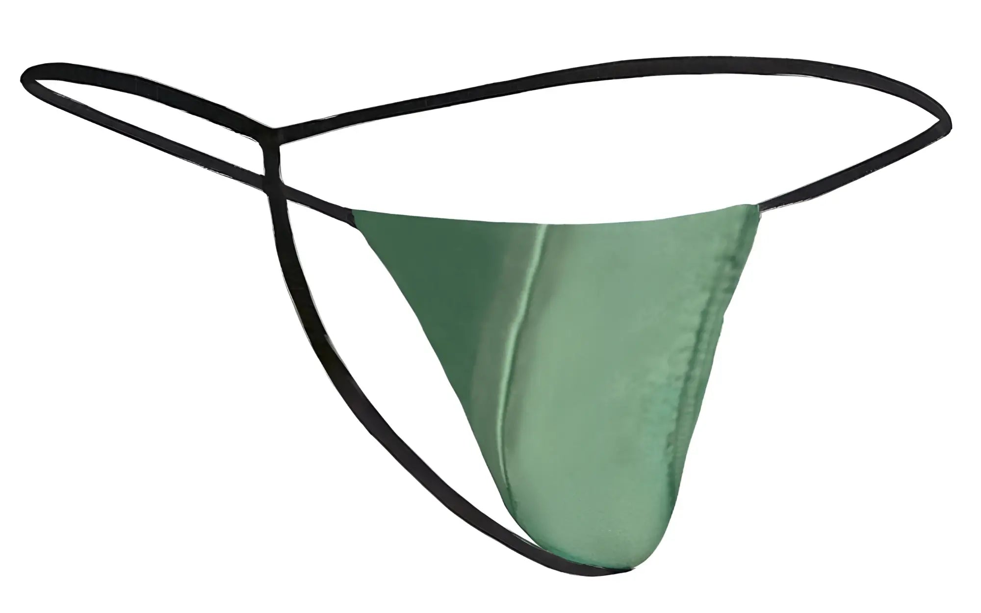 Green satin thong with black elastic straps classic g-string from JUSTIN+SIMON in new green color