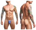 Blue athletic briefs with black trim and a small white logo on the front from justin simon xsj02 classic g-string color party
