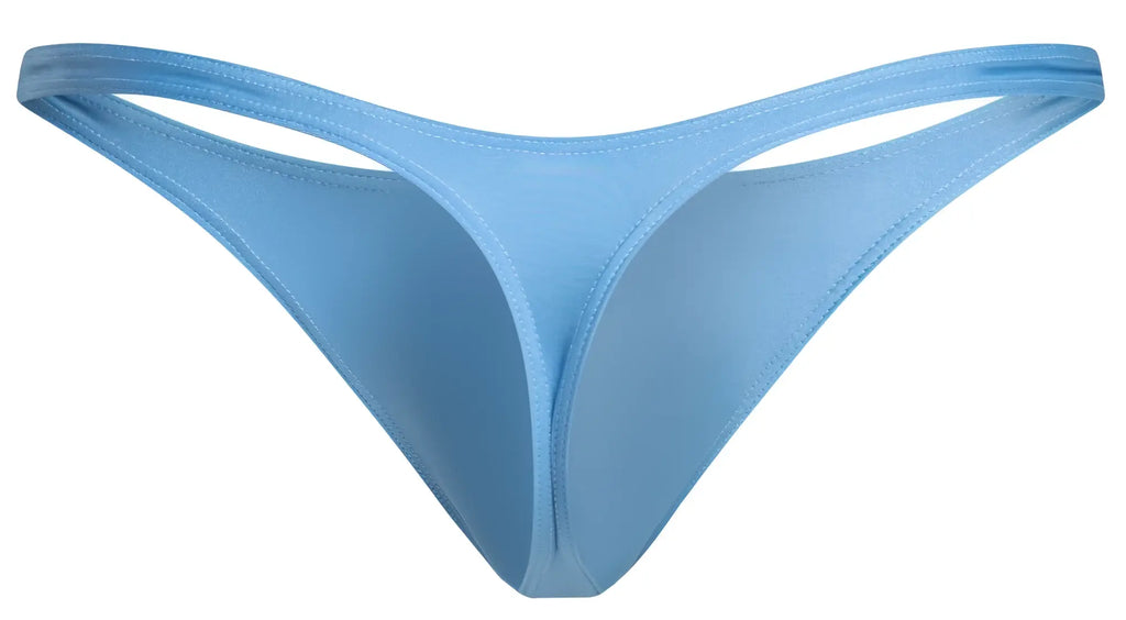 Light blue seamless thong made of smooth fabric with a minimalist design from justin simon xsj03 classic thongs
