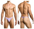 Lavender-colored form-fitting thong with smooth fabric and subtle striped waistband from JUSTIN+SIMON XSJ03 Classic Thongs